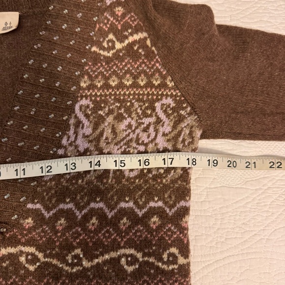 DKNYC Sweater Women size Small Vneck Brown And White 100% Wool casual career - Picture 6 of 6